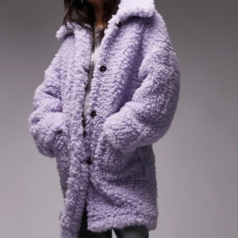 TopShop NWT Chunky Borg (lilac) Coat(size 2-fits small/medium - Picture 3 of 11
